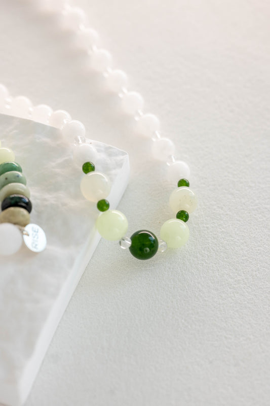 Alabaster Glade Necklace | Canada B.C. Jade(AA) White Jade New Jade Glow-in-dark Mexican Olive Green Aragonite