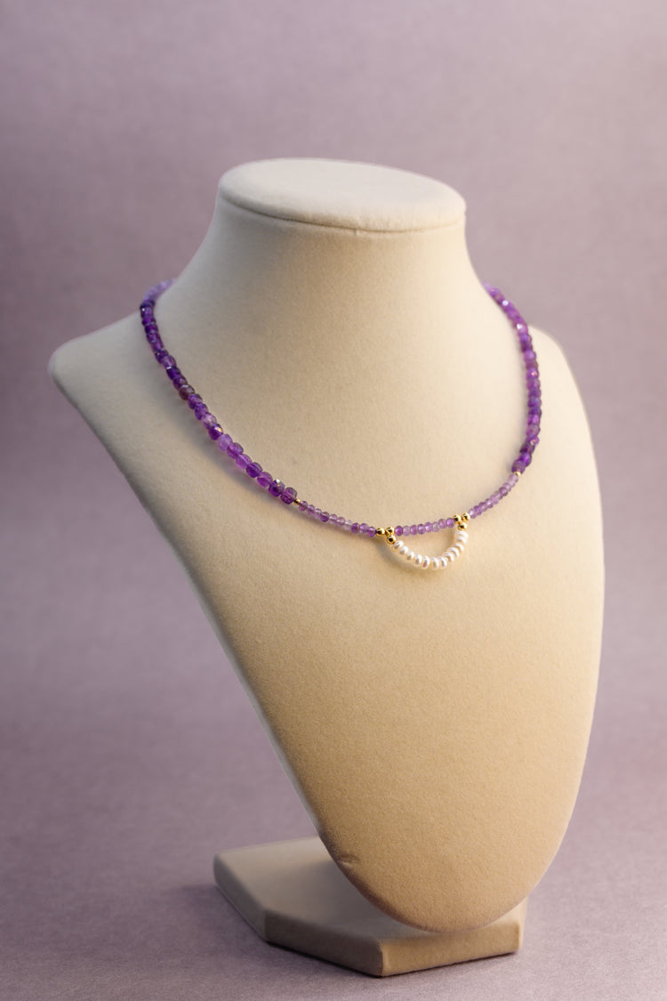 Amethyst Iris Pearl Arc Necklace