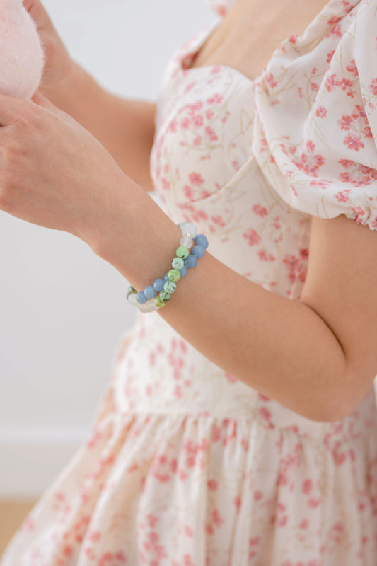 Angelic Verdant Lift Double-lined Bracelet | Green Variscite Blue Angelite (A) New Jade