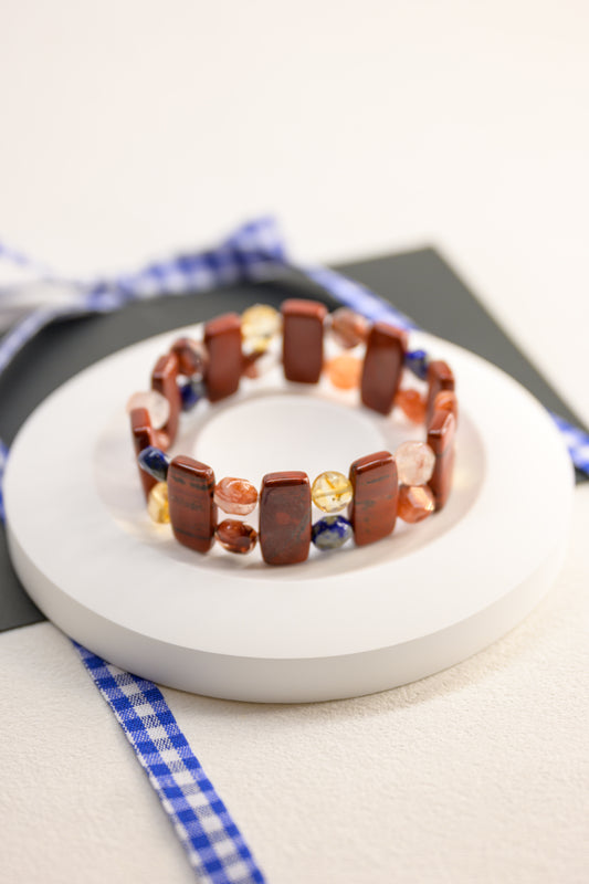 Fireside Ember Glow Bangle | Apple Jasper Red Hematold Quartz Citrine(AA) Lapis(A)