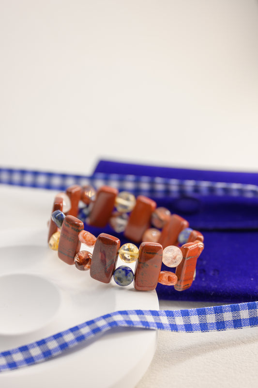 Fireside Ember Glow Bangle | Apple Jasper Red Hematold Quartz Citrine(AA) Lapis(A)