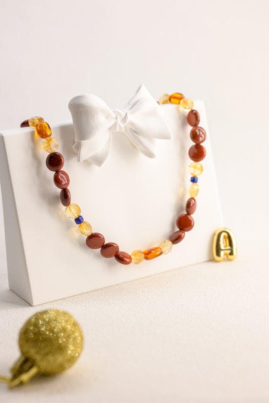 Fireside Ember Glow Necklace | Apple Jasper Citrine(AA) Lapis