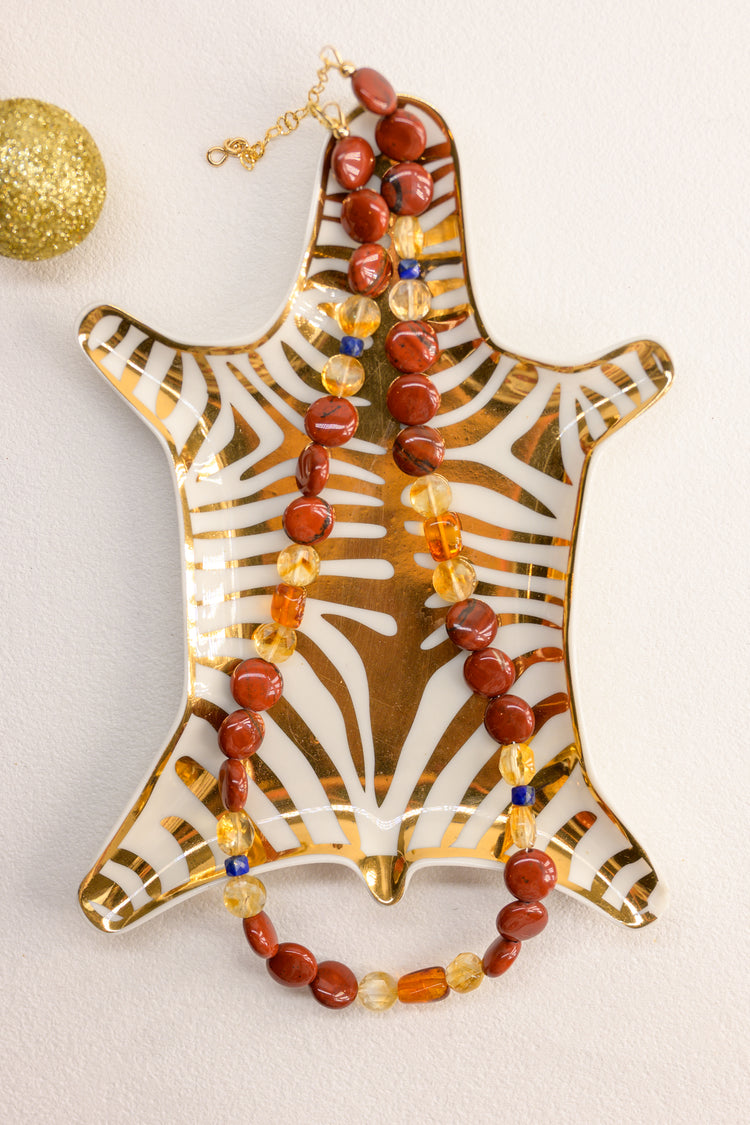 Fireside Ember Glow Necklace | Apple Jasper Citrine(AA) Lapis