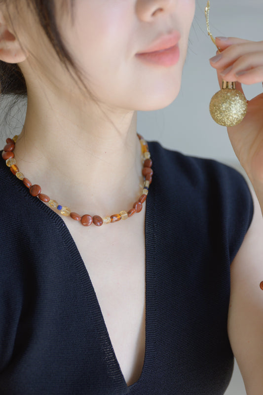 Fireside Ember Glow Necklace | Apple Jasper Citrine(AA) Lapis