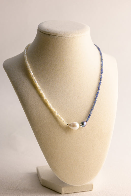 Aqua Mirage Baroque Pearl Drop Necklace | Sapphire (Sri Lanka) (AAA)