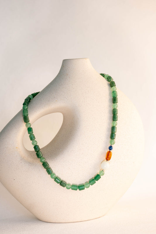 Aventurine Spring Halo Necklace | Green Aventurine (A) Kyanite (AA) Red Amber (A)
