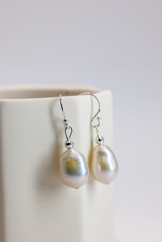 Baroque Pearl Drop Earrings Silver