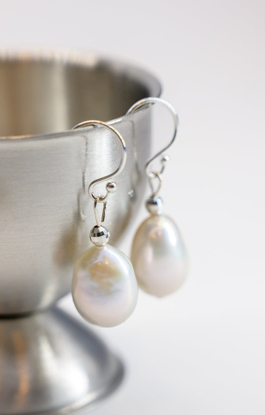 Baroque Pearl Drop Earrings Silver