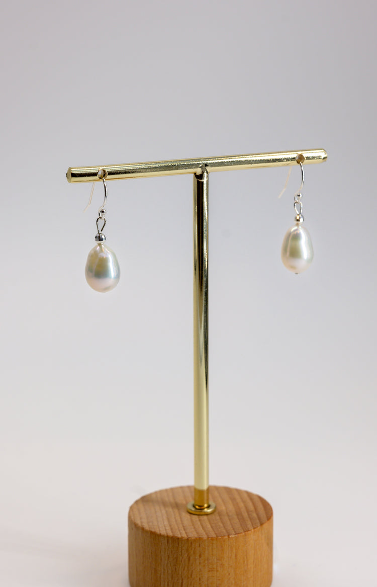 Baroque Pearl Drop Earrings Silver