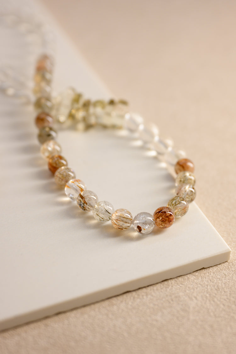 Golden Ambition Double-lined Bracelet | Black Super Seven Smoky Quartz Rock Crystal Quartz