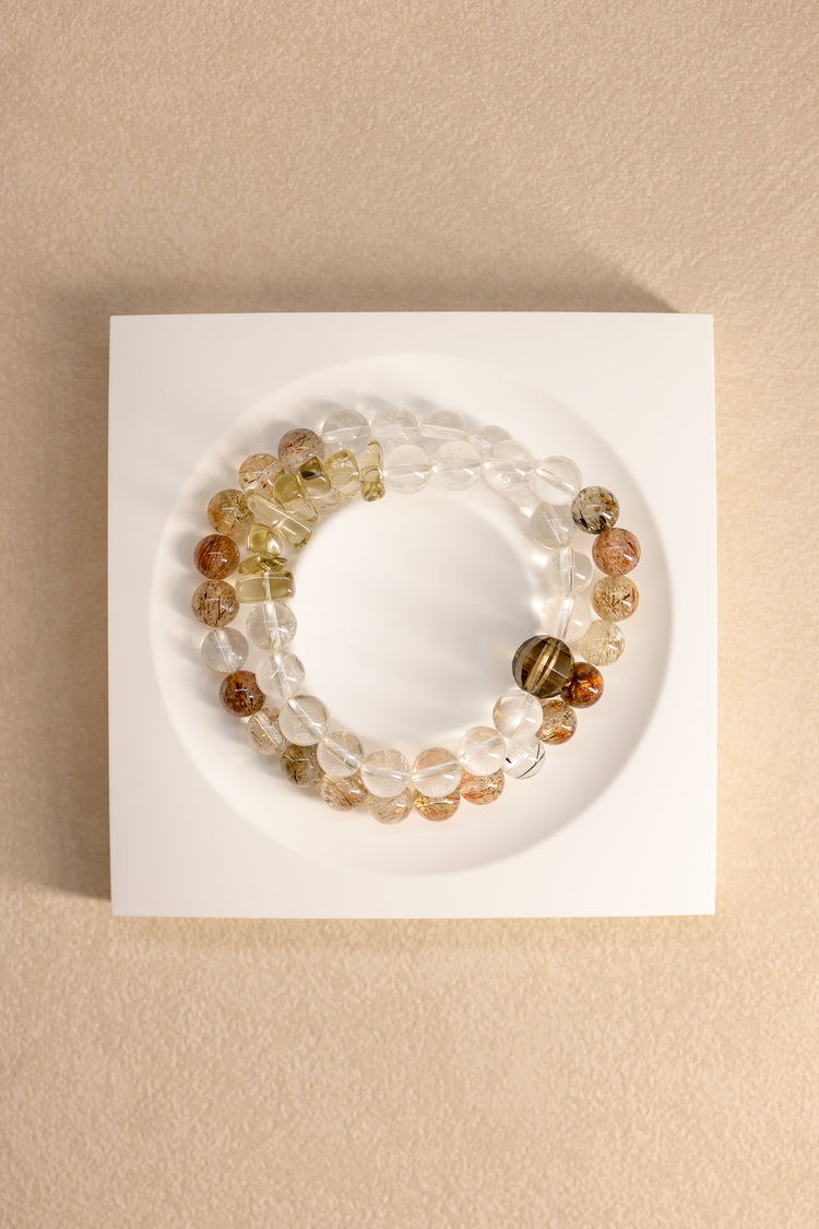 Golden Ambition Double-lined Bracelet | Black Super Seven Smoky Quartz Rock Crystal Quartz