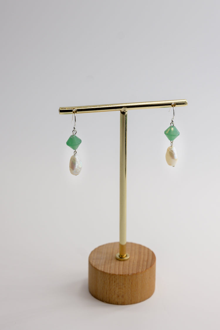 Blossom Canopy Earrings Green Aventurine Freshwater Pearl