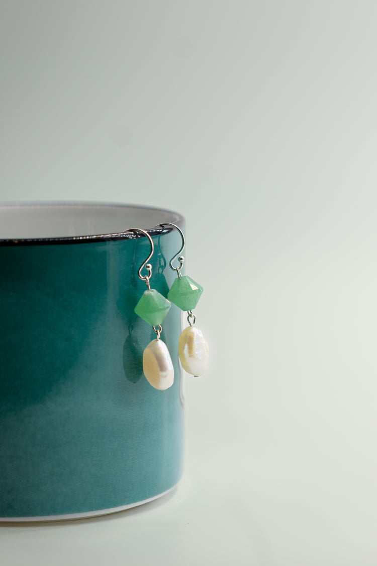 Blossom Canopy Earrings Green Aventurine Freshwater Pearl