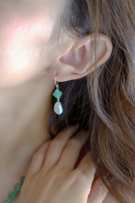 Blossom Canopy Earrings Green Aventurine Freshwater Pearl