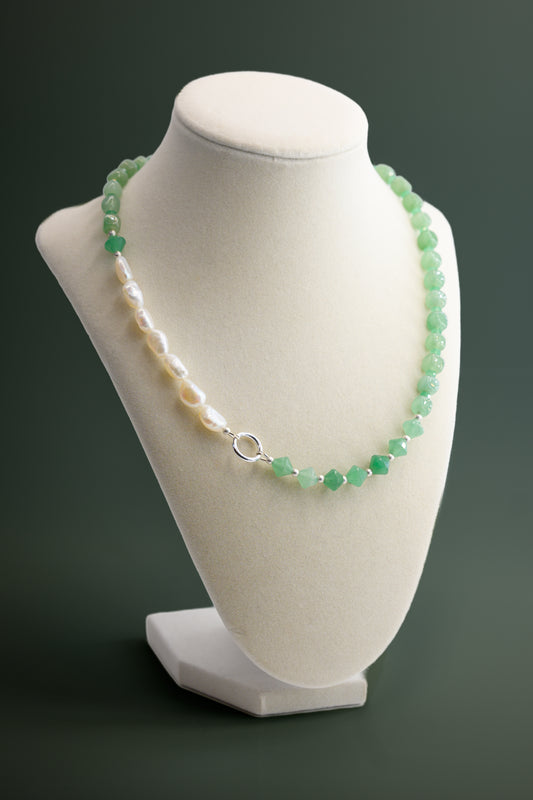 Blossom Canopy Necklace Green Aventurine Freshwater Pearl