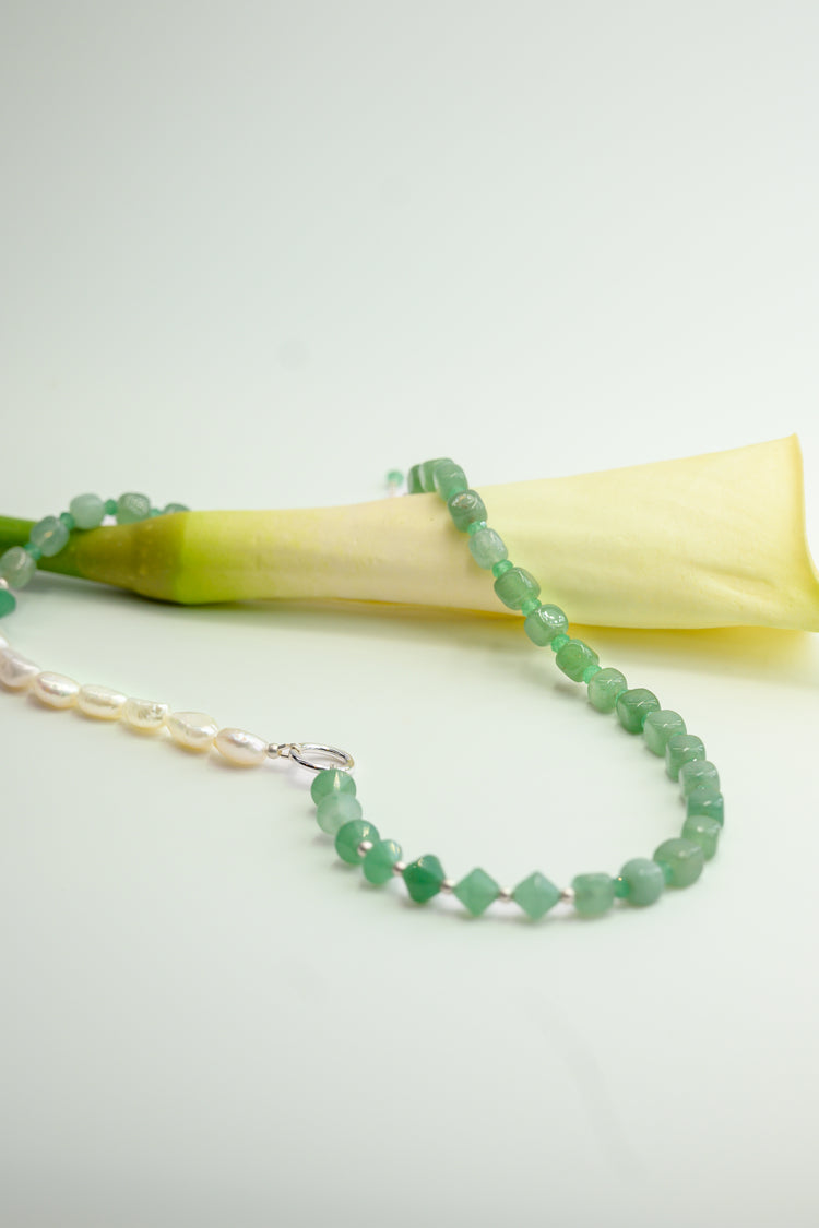 Blossom Canopy Necklace Green Aventurine Freshwater Pearl