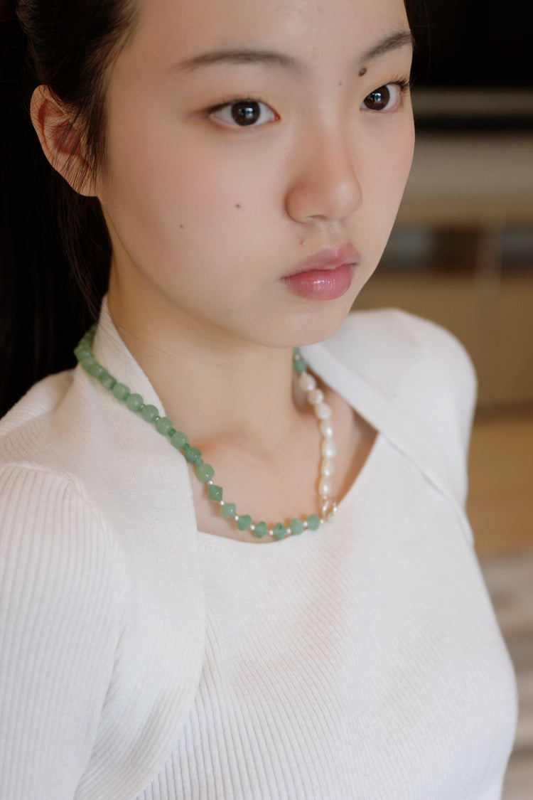 Blossom Canopy Necklace Green Aventurine Freshwater Pearl