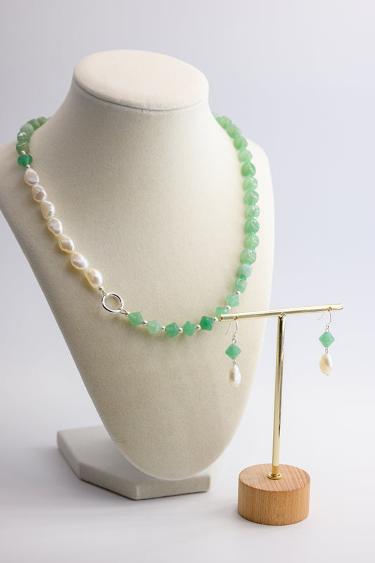 Blossom Canopy Green Aventurine Freshwater Pearl Jewelry Set