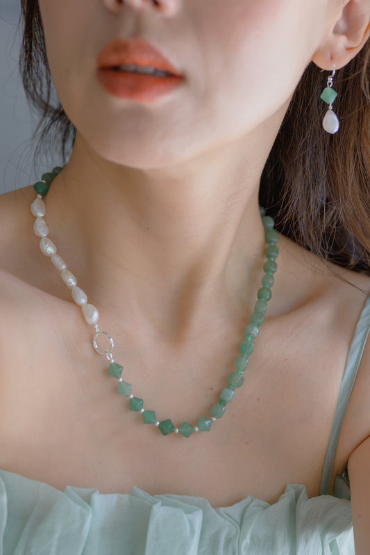 Blossom Canopy Green Aventurine Freshwater Pearl Jewelry Set