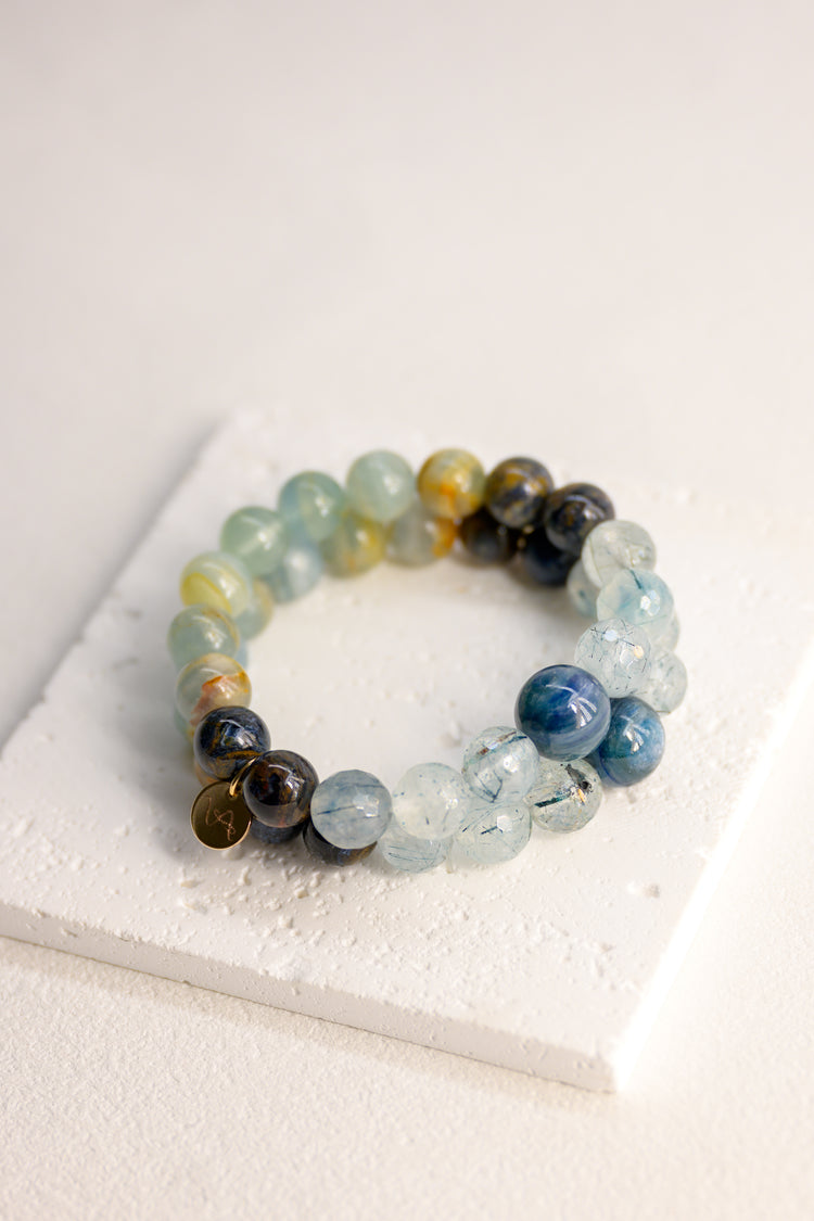 Visionary Spark Bracelet | Blue Rutliated Quartz Aquatine Lemurian Blue Calcite Pietersite(A) Kyanite