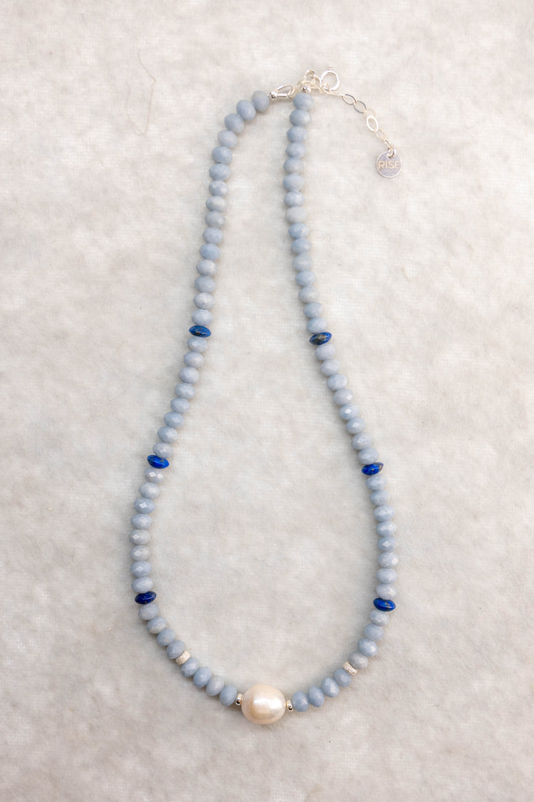 Blue Halo Pearl Necklace | Angelite Lapis Baroque Pearl