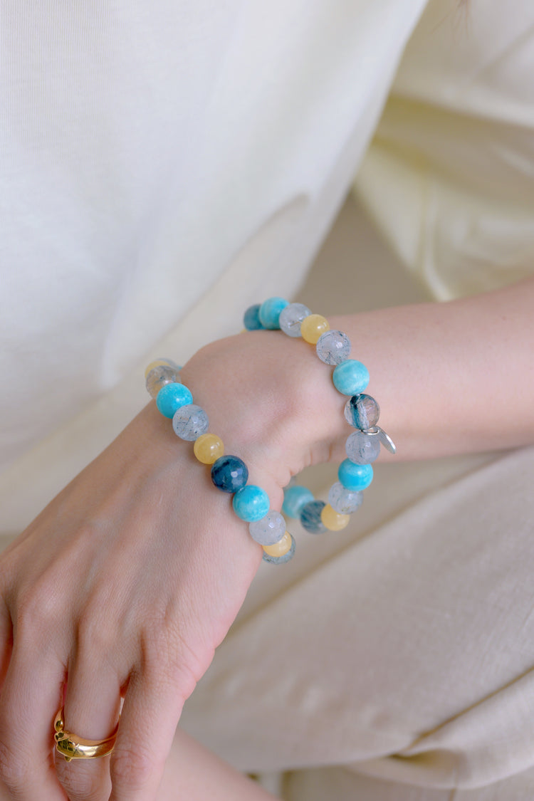 Visionary Spark Bracelet |Blue Rutliated Quartz Hemimorphite Yellow Calcite