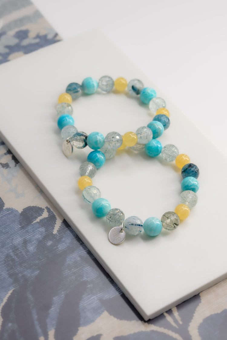 Visionary Spark Bracelet |Blue Rutliated Quartz Hemimorphite Yellow Calcite