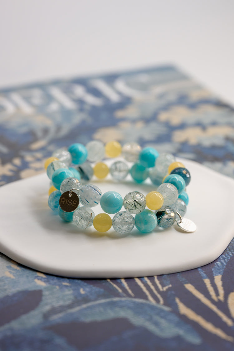 Visionary Spark Bracelet |Blue Rutliated Quartz Hemimorphite Yellow Calcite