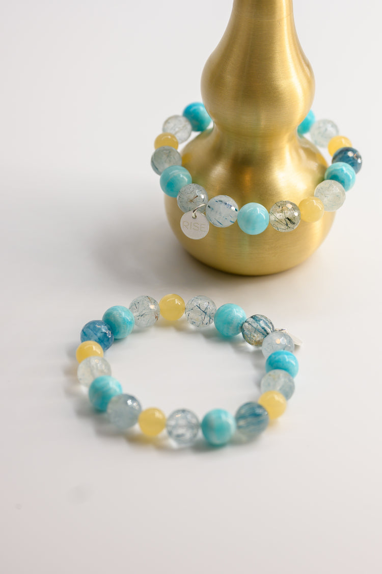 Visionary Spark Bracelet |Blue Rutliated Quartz Hemimorphite Yellow Calcite