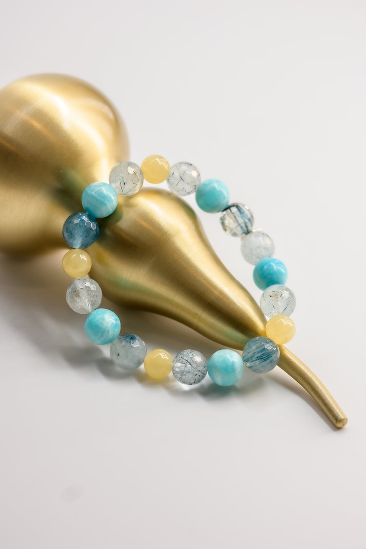 Visionary Spark Bracelet |Blue Rutliated Quartz Hemimorphite Yellow Calcite