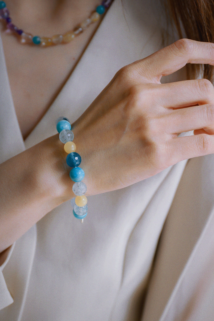 Visionary Spark Bracelet |Blue Rutliated Quartz Hemimorphite Yellow Calcite