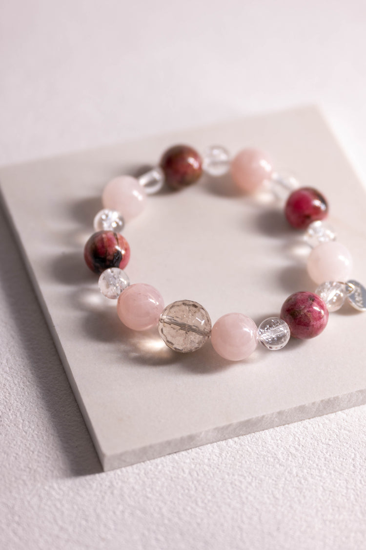 Bonded Bliss Bracelet | Madagascar Rose Quartz Rhodonite Rack Crystal Mix Rutilated Quartz