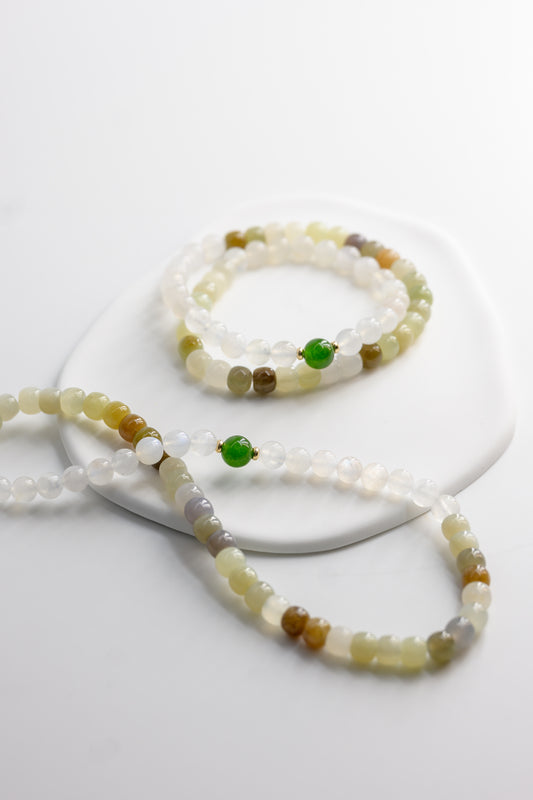 Fortune Flow Double-lined Bracelet | Brazil Nephrite Jade(AA) Rainbow Moonstone(AA)
