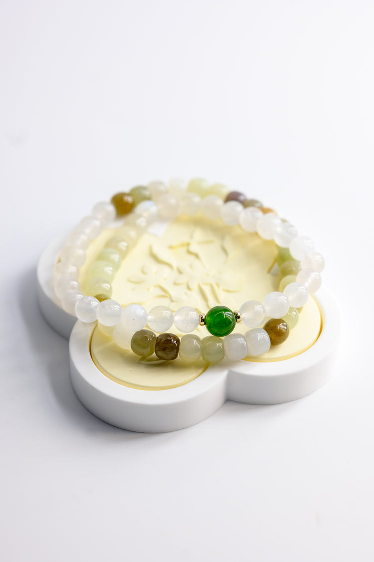 Fortune Flow Double-lined Bracelet | Brazil Nephrite Jade(AA) Rainbow Moonstone(AA)
