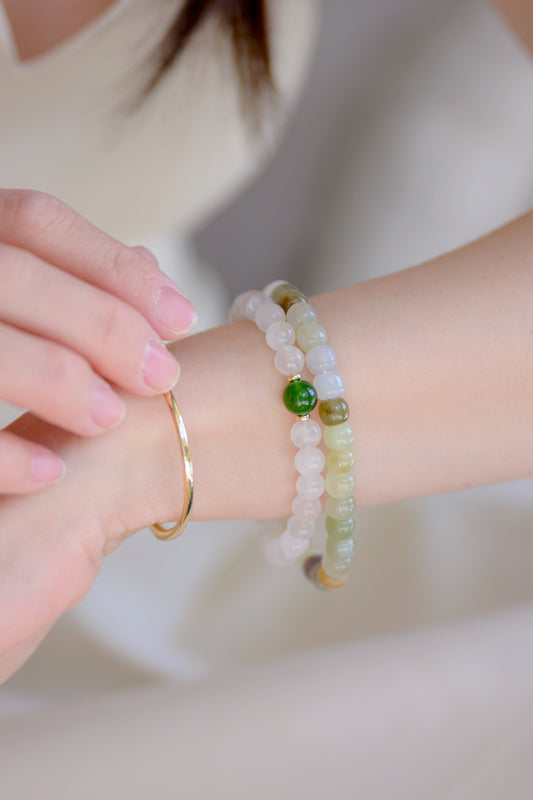 Fortune Flow Double-lined Bracelet | Brazil Nephrite Jade(AA) Rainbow Moonstone(AA)