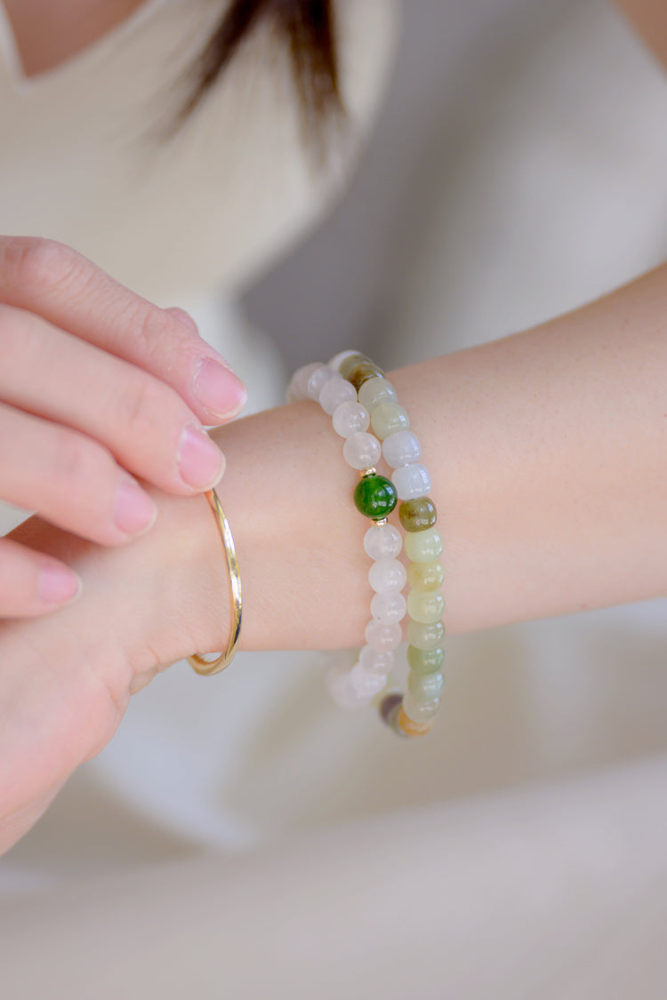 Fortune Flow Double-lined Bracelet | Brazil Nephrite Jade(AA) Rainbow Moonstone(AA)