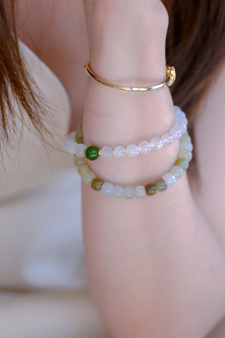 Fortune Flow Double-lined Bracelet | Brazil Nephrite Jade(AA) Rainbow Moonstone(AA)