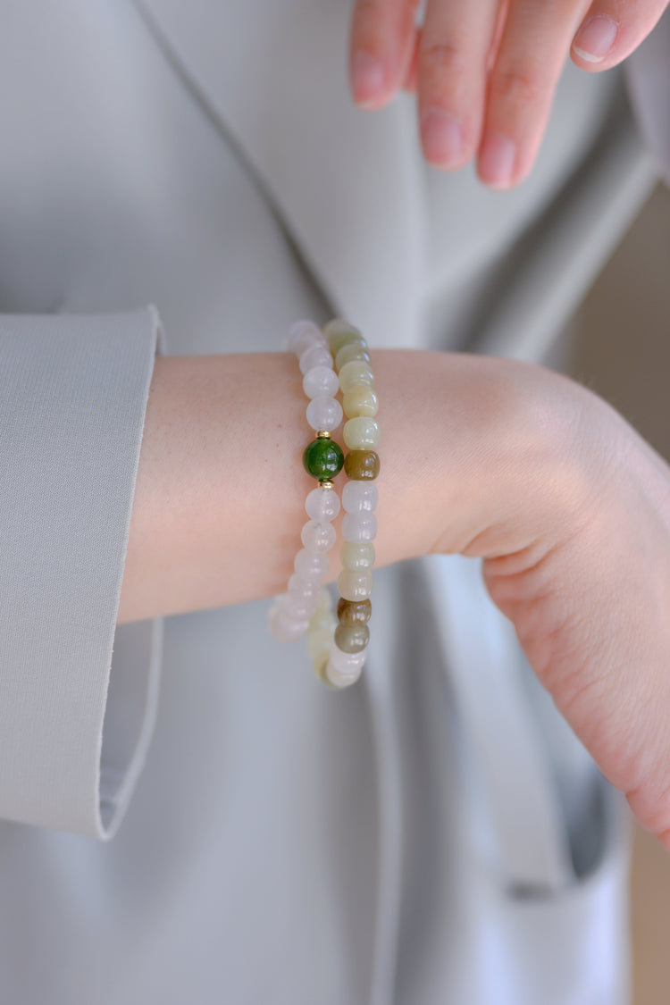 Fortune Flow Double-lined Bracelet | Brazil Nephrite Jade(AA) Rainbow Moonstone(AA)