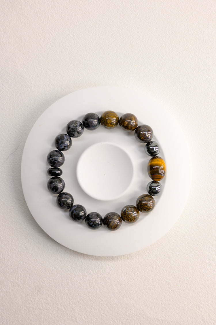Golden Ambition Man Bracelet | Bronzite Indigo Gabbro Tiger's Eye Onyx Hematite