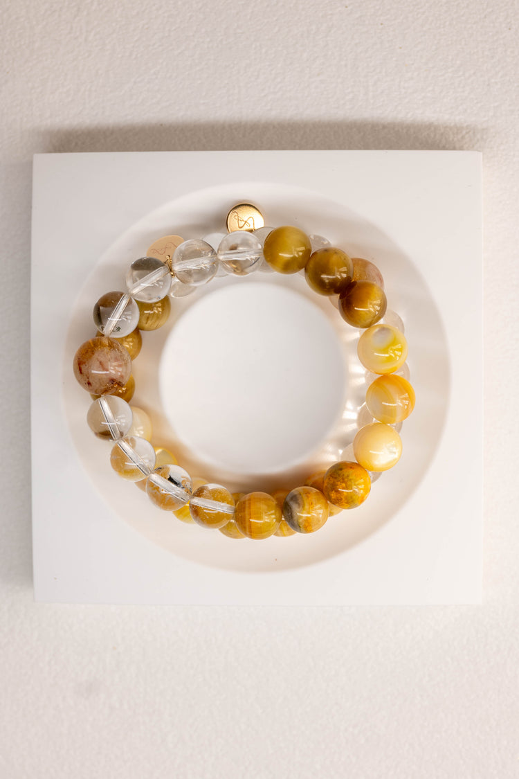 Golden Ambition Bracelet | Gold Lip Shell Bumblebee(AAA) Blonde Tiger Eyes Clear Quartz(A) Citrine