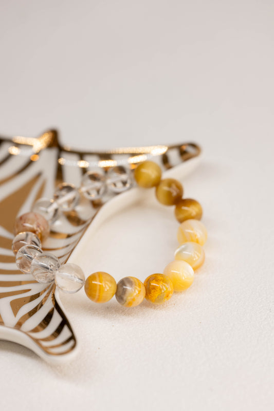 Golden Ambition Bracelet | Gold Lip Shell Bumblebee(AAA) Blonde Tiger Eyes Clear Quartz(A) Citrine