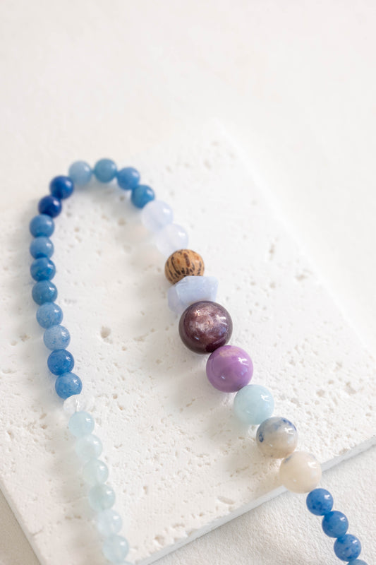 ByeByeWorry Double-lined Bracelet with Organic Essential Oil | Blue Aventurine Blue Chalcedony Purple Lepidolite