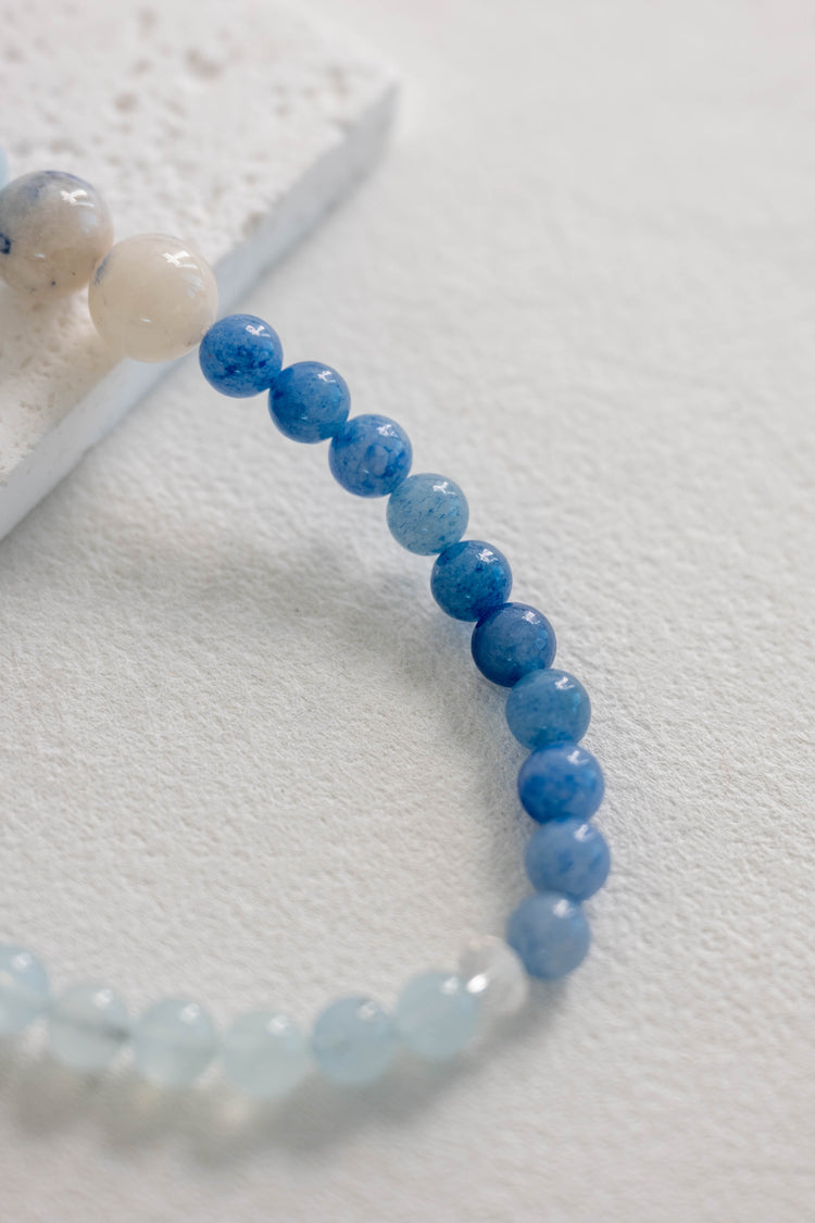 ByeByeWorry Double-lined Bracelet with Organic Essential Oil | Blue Aventurine Blue Chalcedony Purple Lepidolite