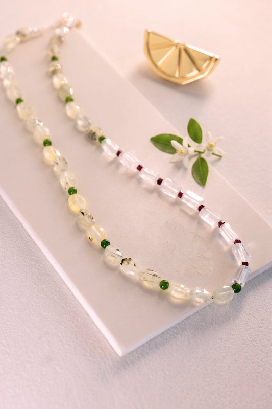 Cherry Blossom Dewpoint Necklace | Rhodolite Garnet (A) Prehnite Canada B.C. Jade(AA)