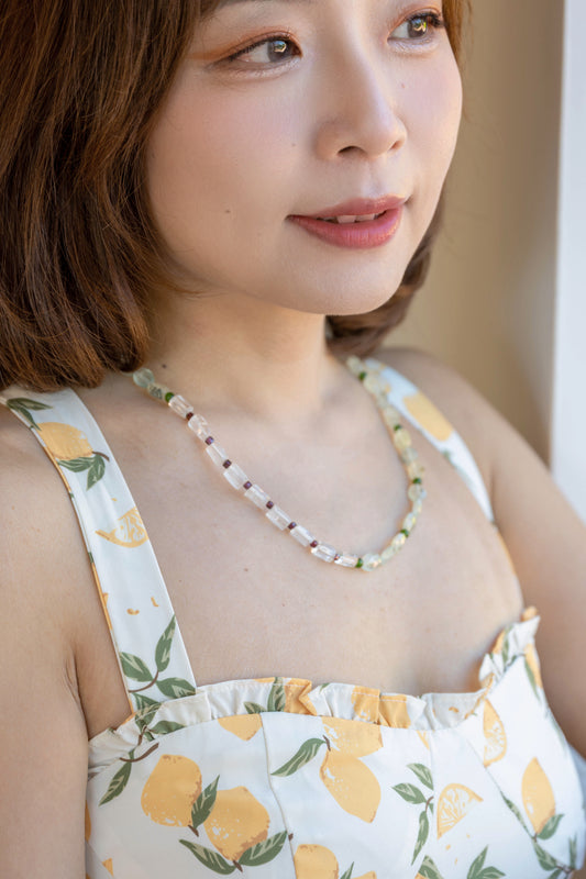 Cherry Blossom Dewpoint Necklace | Rhodolite Garnet (A) Prehnite Canada B.C. Jade(AA)