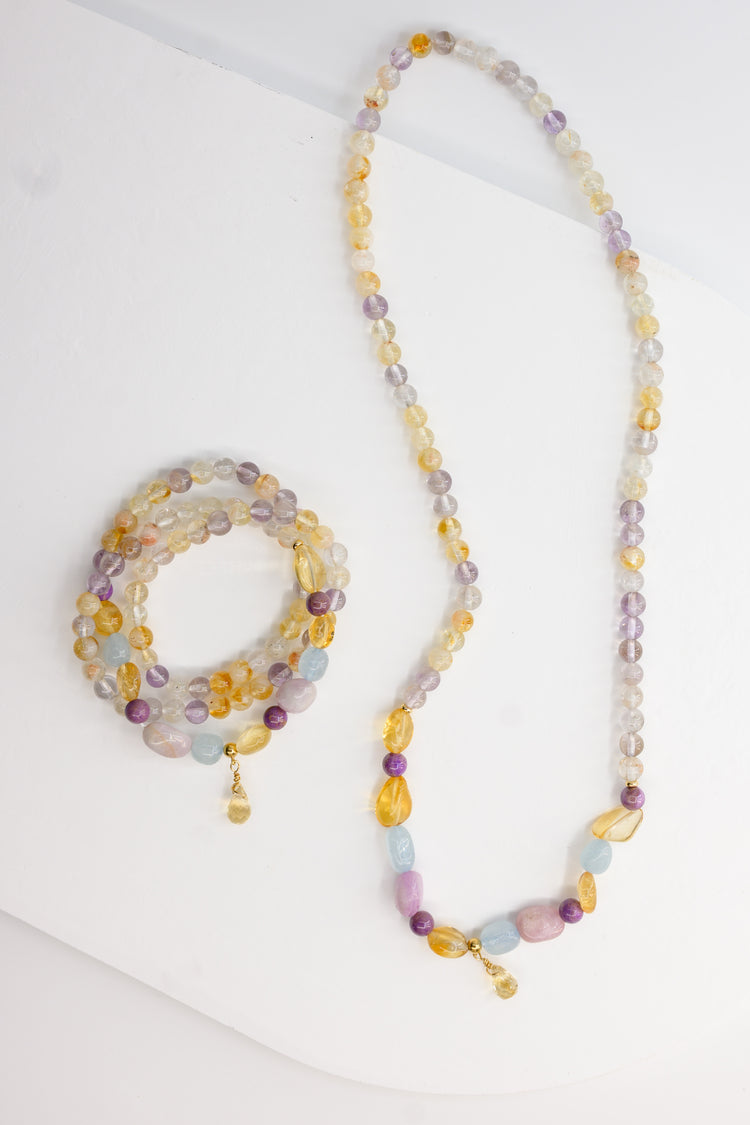 Bubbly Breeze 2in1 Bracelet/Necklace | Ametrine Kunzite Aquamarine Citrine