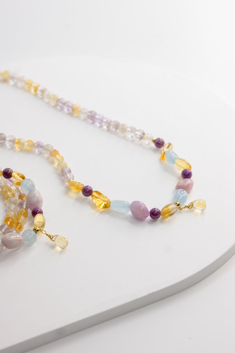Bubbly Breeze 2in1 Bracelet/Necklace | Ametrine Kunzite Aquamarine Citrine