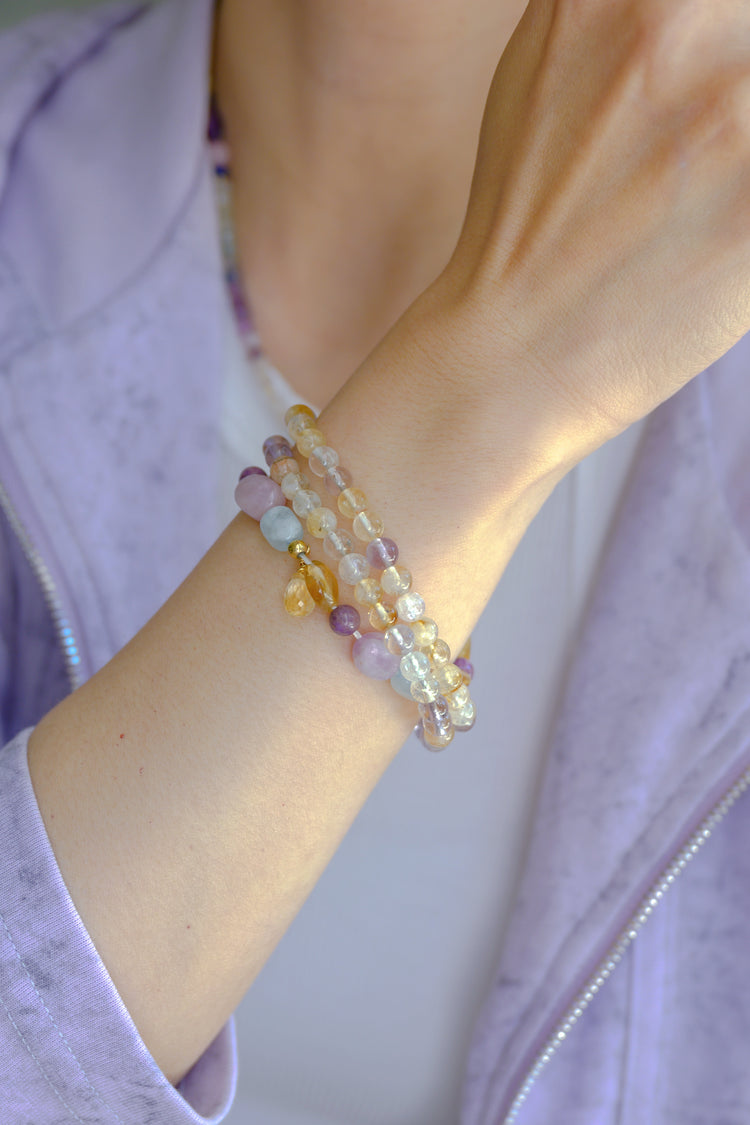 Bubbly Breeze 2in1 Bracelet/Necklace | Ametrine Kunzite Aquamarine Citrine