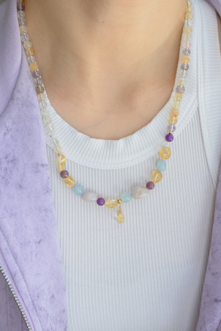 Bubbly Breeze 2in1 Bracelet/Necklace | Ametrine Kunzite Aquamarine Citrine