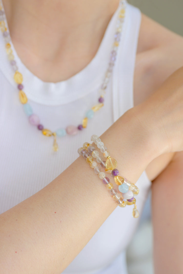 Bubbly Breeze 2in1 Bracelet/Necklace | Ametrine Kunzite Aquamarine Citrine